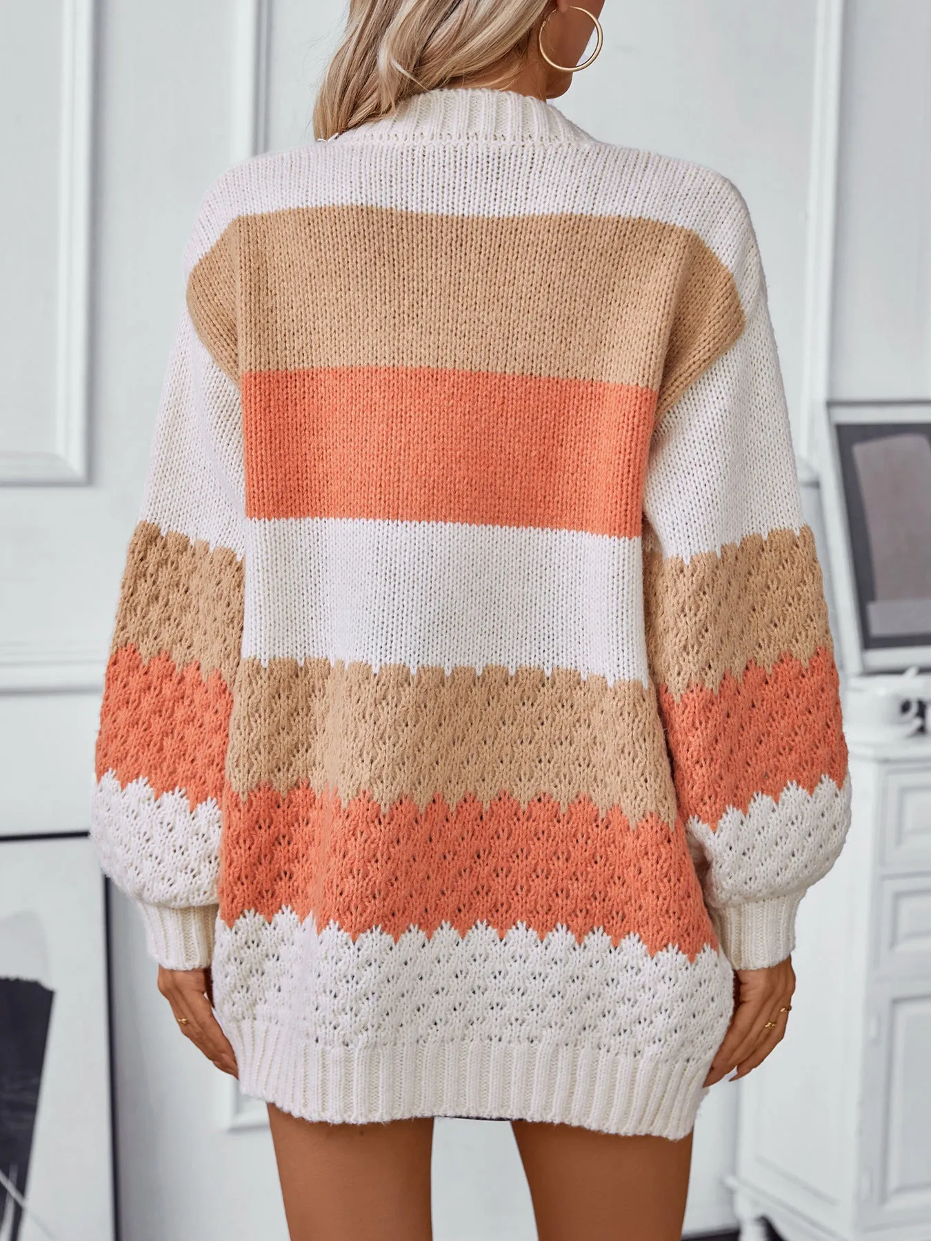 Contrast Color Casual Loose Cardigan Sweater - Orange sold by Viva Estel product image thumbnail 5