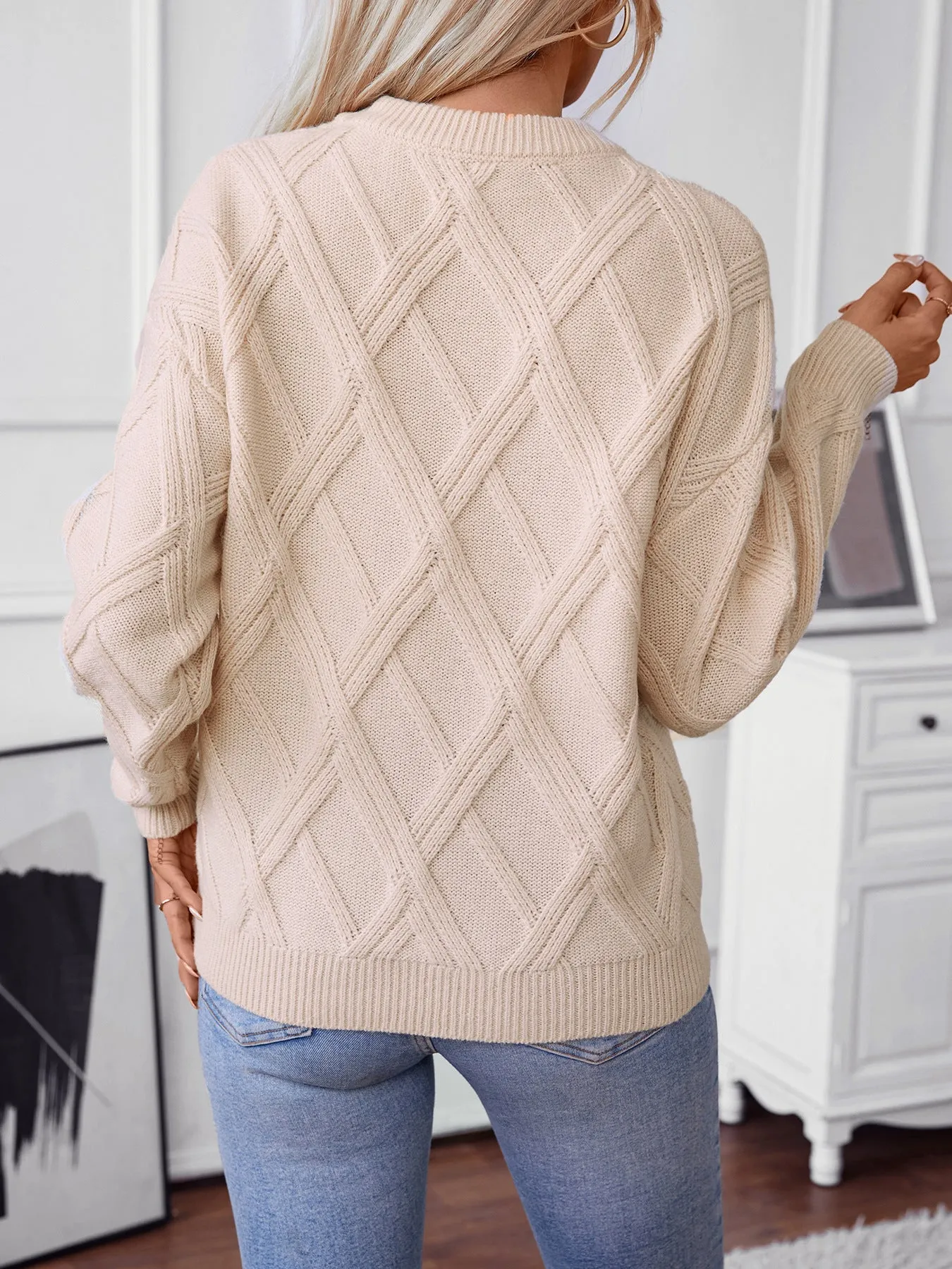 Diamond Pattern Pullover Sweater - Apricot sold by Viva Estel product image thumbnail 3