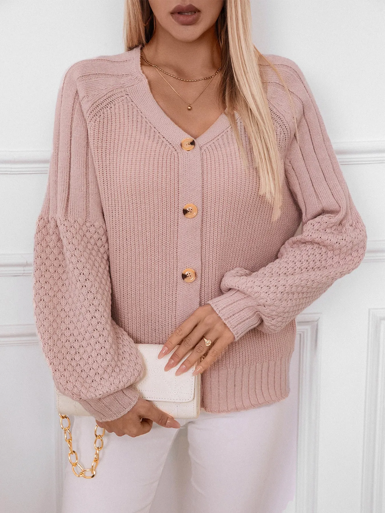 Buttoned Knitted Casual Cardigan - Pink sold by Viva Estel product image thumbnail 5
