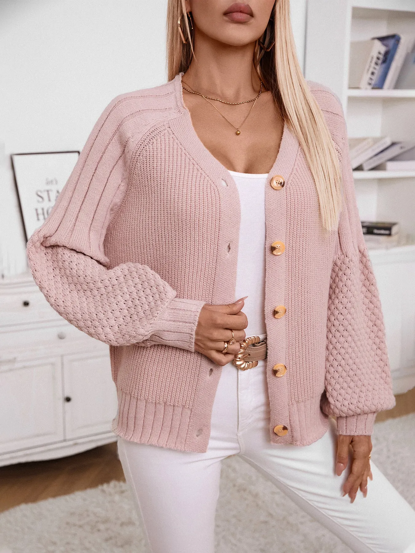Buttoned Knitted Casual Cardigan - Pink sold by Viva Estel product image thumbnail 3