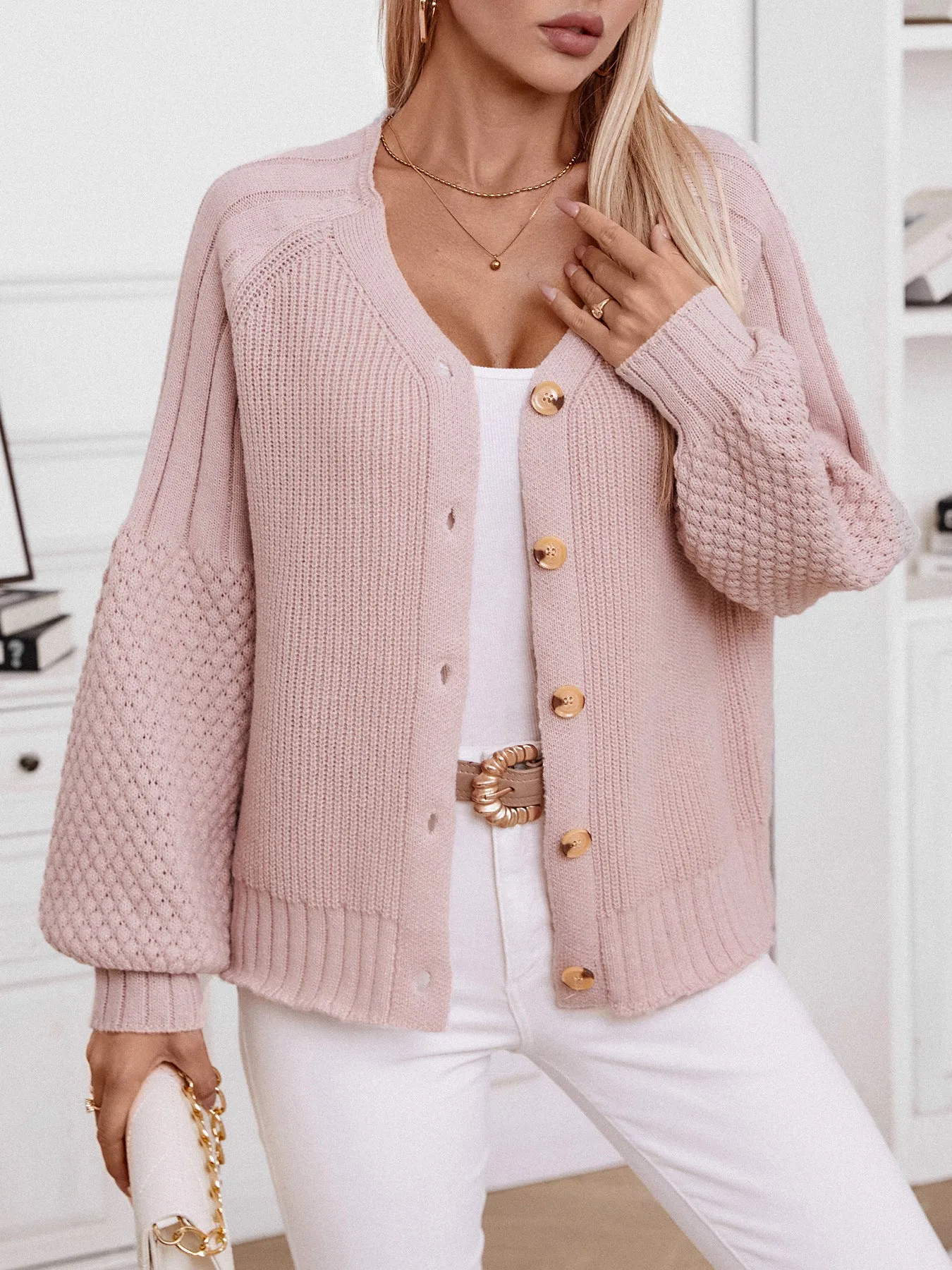 Buttoned Knitted Casual Cardigan - Pink sold by Viva Estel product image thumbnail 2