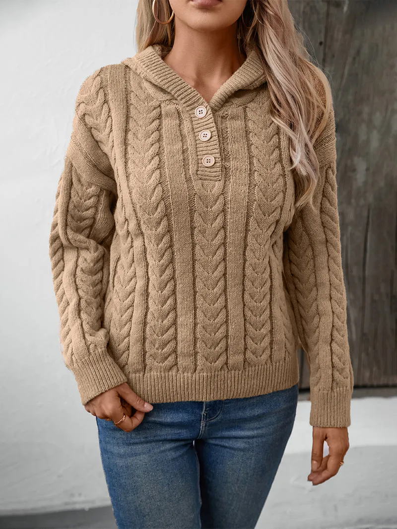 Hooded Pullover Button Sweater - Khaki sold by Viva Estel product image thumbnail 4