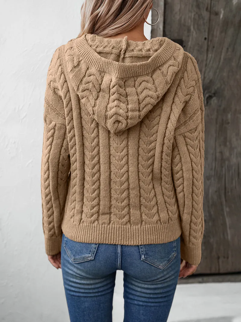 Hooded Pullover Button Sweater - Khaki sold by Viva Estel product image thumbnail 3