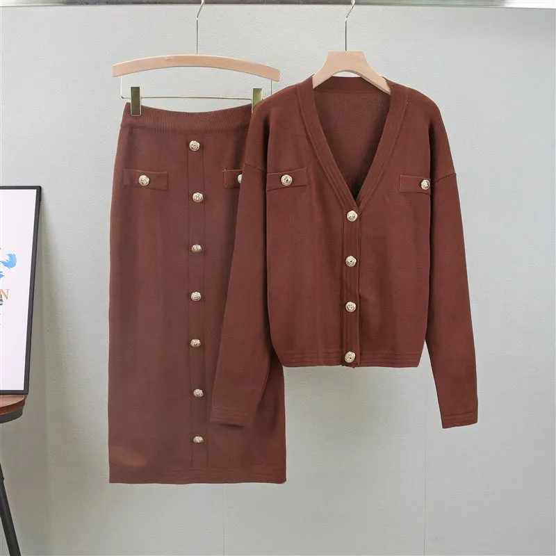 Coffee - Chanel-Inspired Cardigan Sweater Two Piece Set sold by Viva Estel