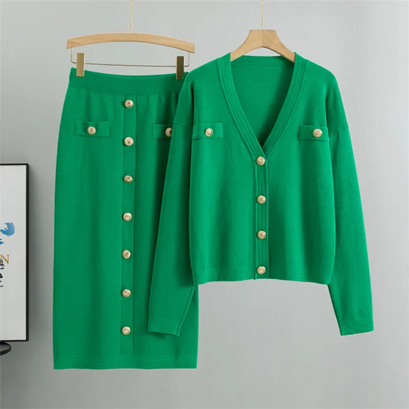 Green - Chanel-Inspired Cardigan Sweater Two Piece Set sold by Viva Estel