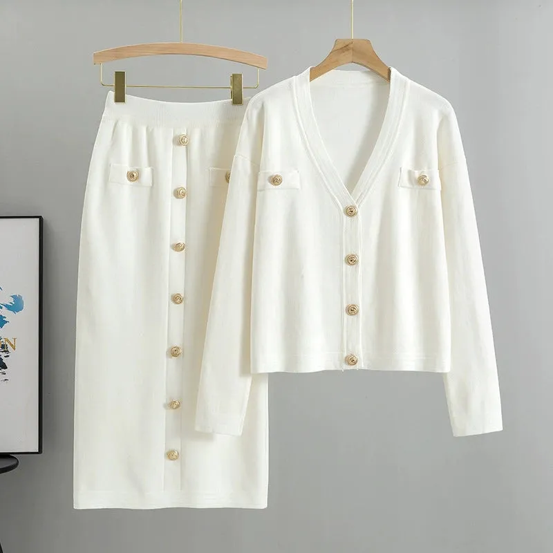 White - Chanel-Inspired Cardigan Sweater Two Piece Set sold by Viva Estel