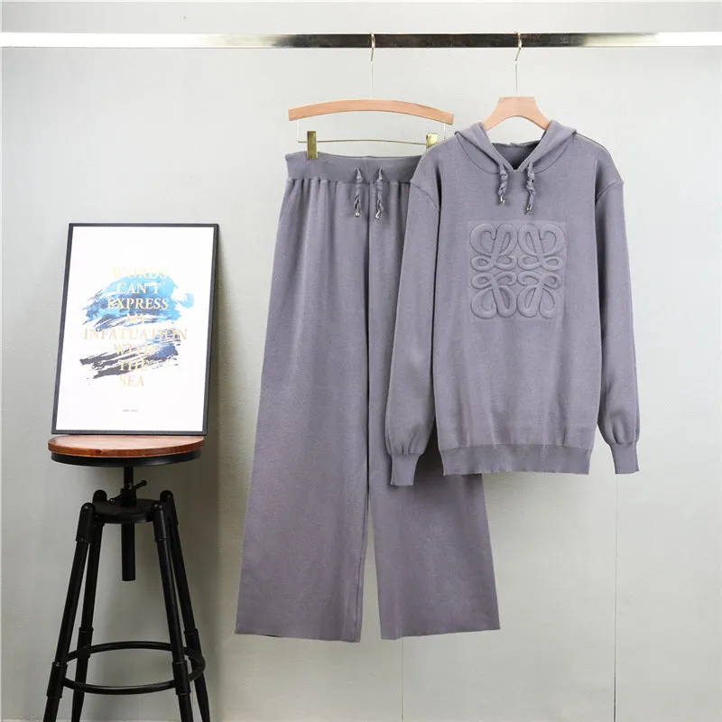 Gray - Hooded Knitted Sweater Two Piece Set sold by Viva Estel