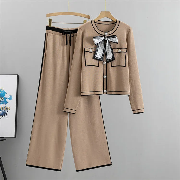Khaki - Elegant Knitted Cardigan Two Piece Set sold by Viva Estel product image thumbnail 2