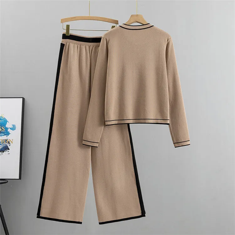 Khaki - Elegant Knitted Cardigan Two Piece Set sold by Viva Estel
