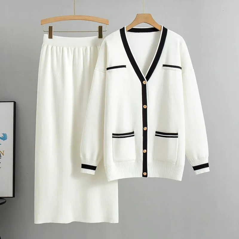 White - Loose Sweater & Midi Skirt Two Piece Set sold by Viva Estel