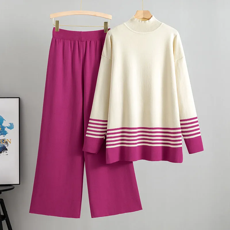 Rose Red - Striped Half-Turtleneck Sweater Two Piece Set sold by Viva Estel
