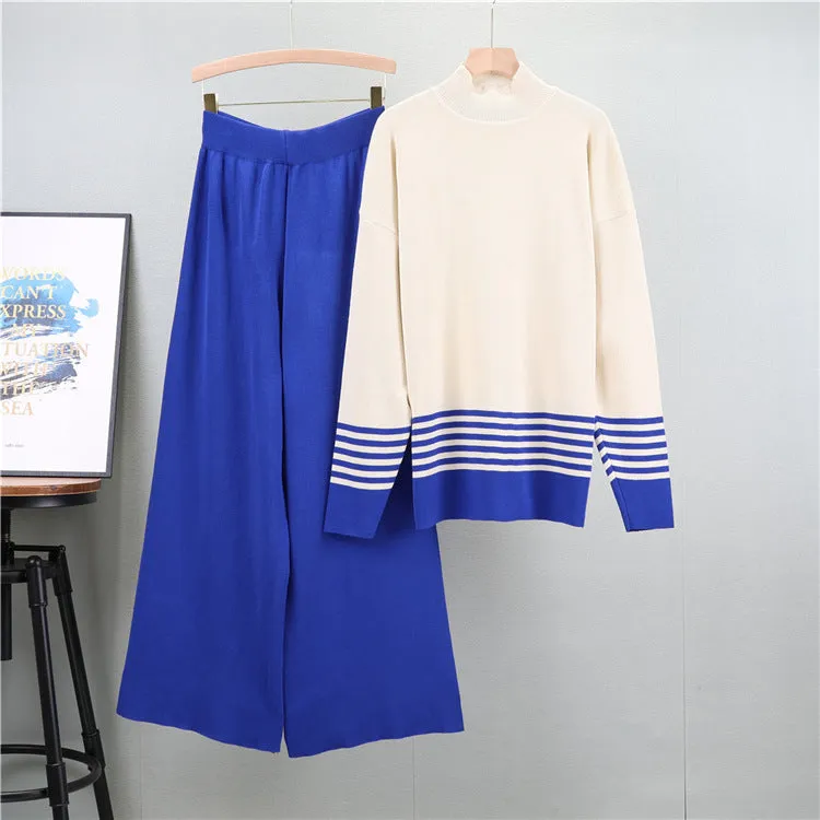 Blue - Striped Half-Turtleneck Sweater Two Piece Set sold by Viva Estel product image thumbnail 2