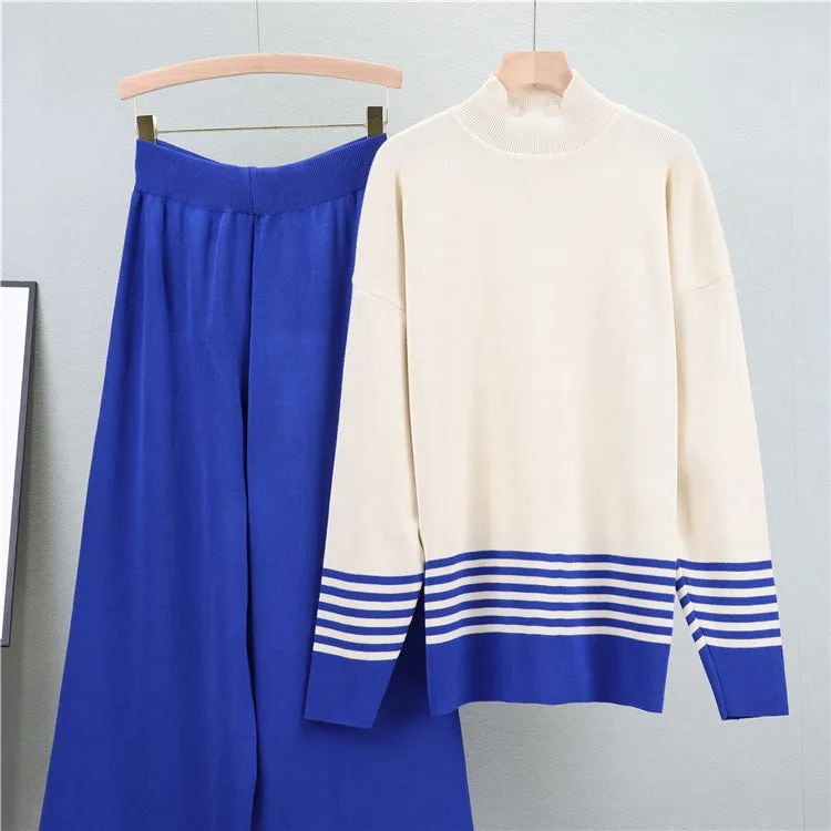 Blue - Striped Half-Turtleneck Sweater Two Piece Set sold by Viva Estel product image thumbnail 3