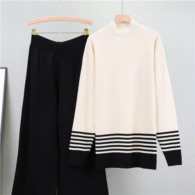 Black - Striped Half-Turtleneck Sweater Two Piece Set sold by Viva Estel product image thumbnail 3