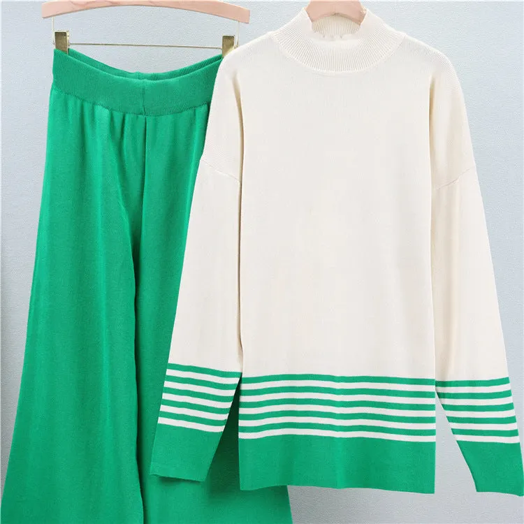 Green - Striped Half-Turtleneck Sweater Two Piece Set sold by Viva Estel product image thumbnail 3