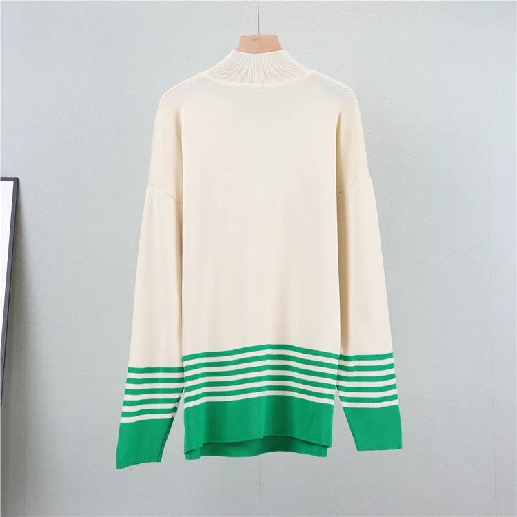 Green - Striped Half-Turtleneck Sweater Two Piece Set sold by Viva Estel product image thumbnail 5
