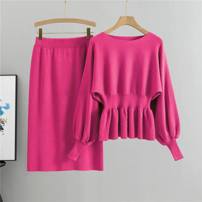 Rose Red - Long-Sleeve Bodycon Skirt Two Piece Set sold by Viva Estel