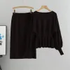 Black - Long-Sleeve Bodycon Skirt Two Piece Set sold by Viva Estel