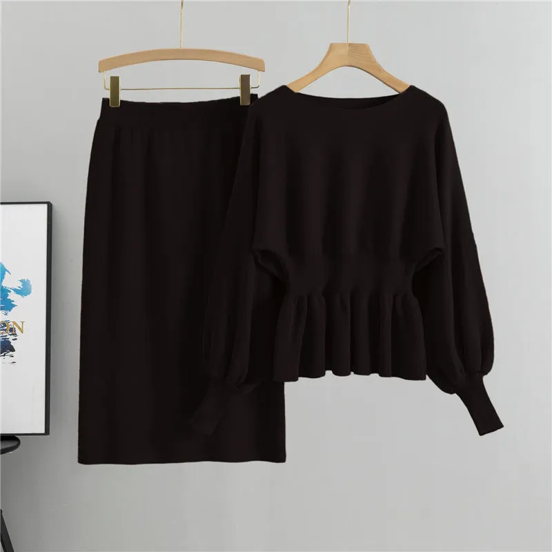 Black - Long-Sleeve Bodycon Skirt Two Piece Set sold by Viva Estel
