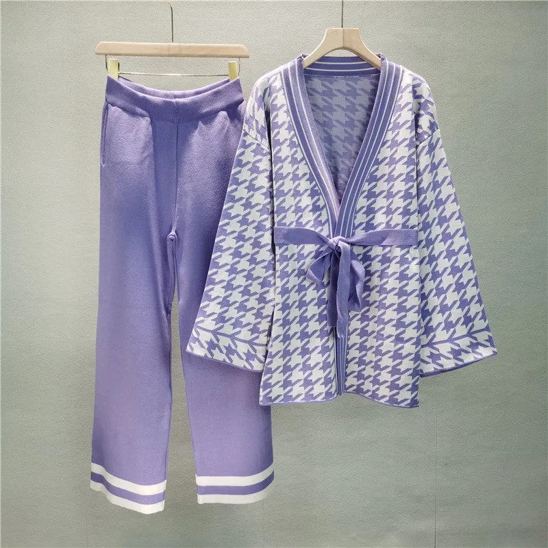 Purple - Mid-Length Knitted Cardigan Two Piece Set made by Viva Estel