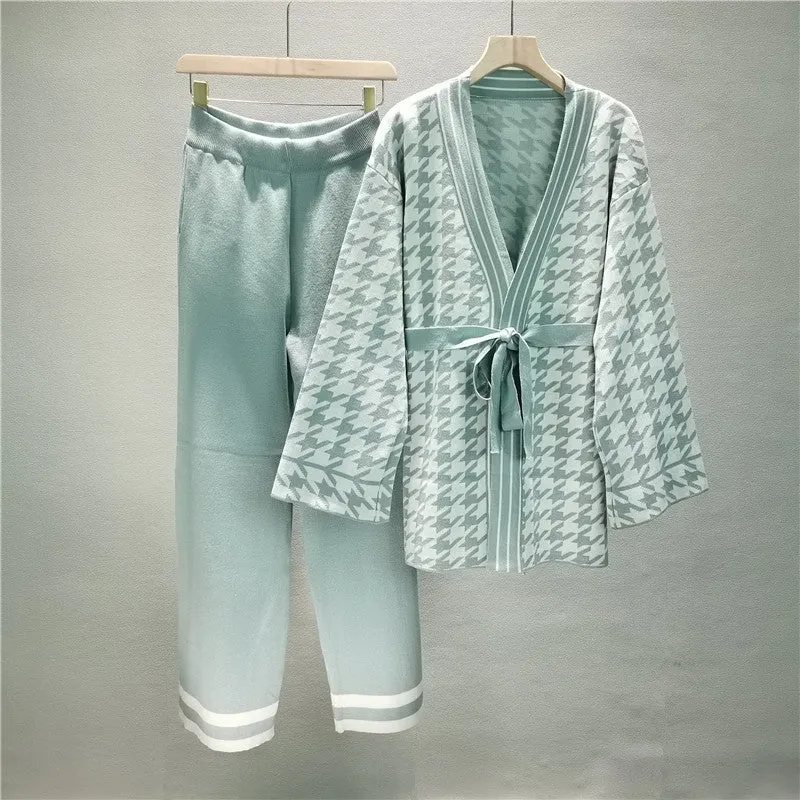 Light Green - Mid-Length Knitted Cardigan Two Piece Set sold by Viva Estel
