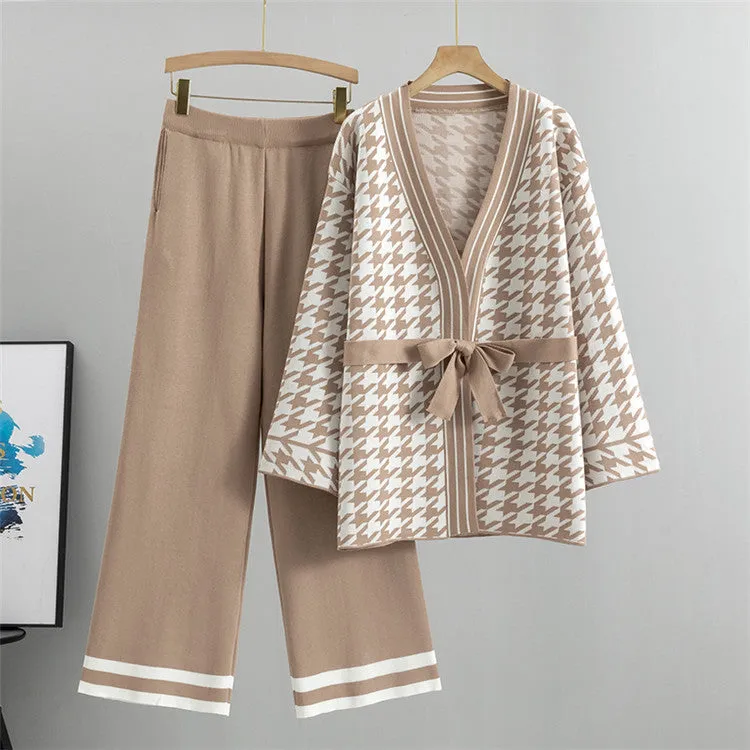 Khaki - Mid-Length Knitted Cardigan Two Piece Set sold by Viva Estel