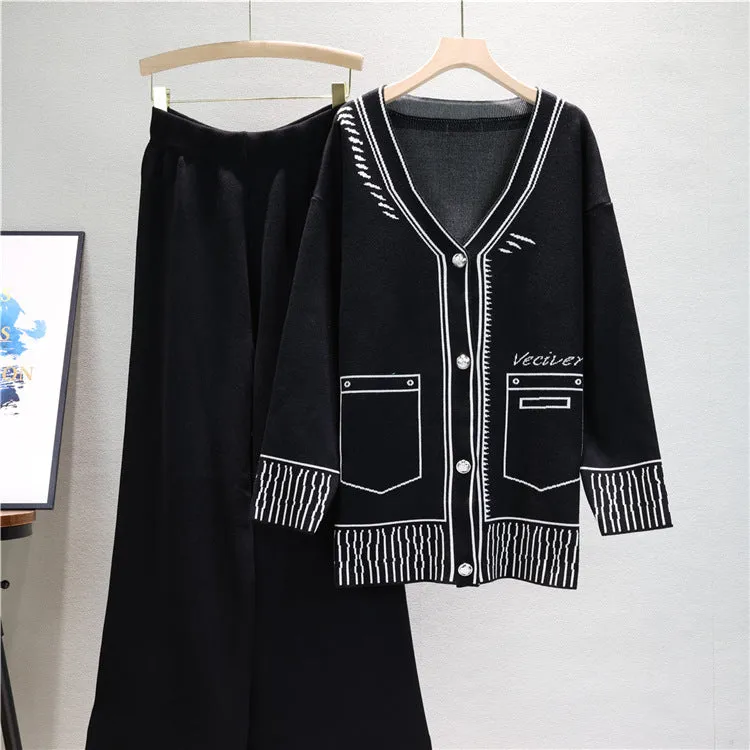 Black Mid-Length Knitted Wide-Leg Two Piece Set sold by Viva Estel