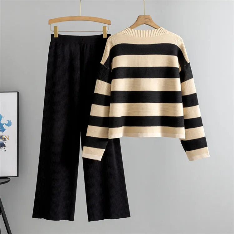 Black - Loose Striped Sweater Two Piece Set sold by Viva Estel product image thumbnail 2