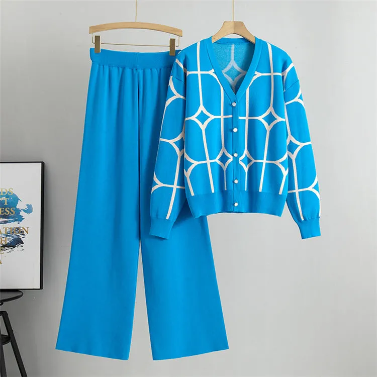 Light Blue - Knit Wide-Leg Pants & Sweater Two Piece Set sold by Viva Estel