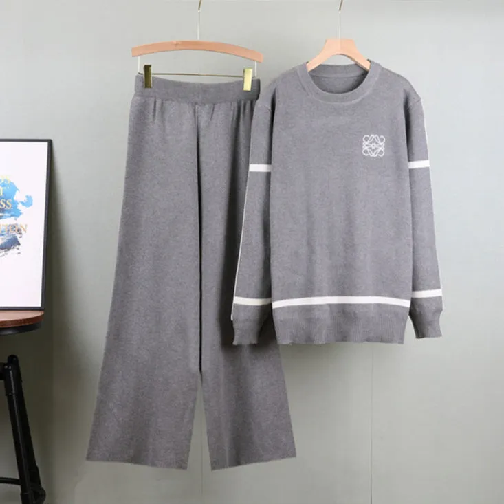 Gray - Contrast Knit Fashion Two Piece Set sold by Viva Estel