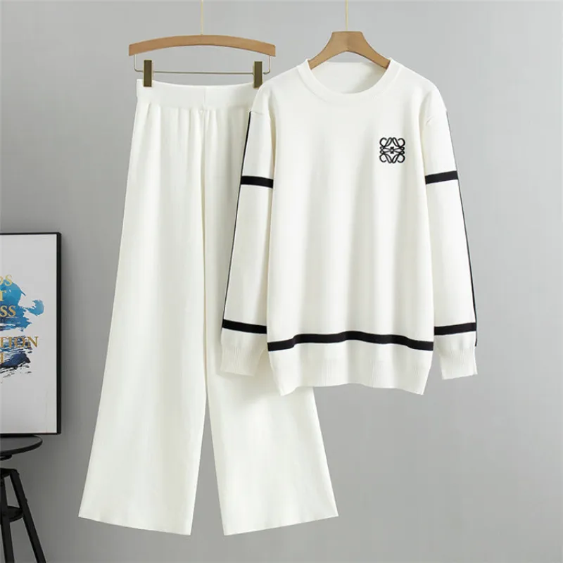 White - Contrast Knit Fashion Two Piece Set sold by Viva Estel