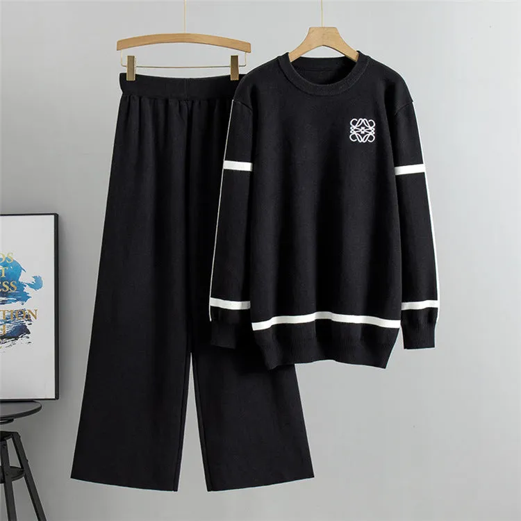 Black - Contrast Knit Fashion Two Piece Set sold by Viva Estel