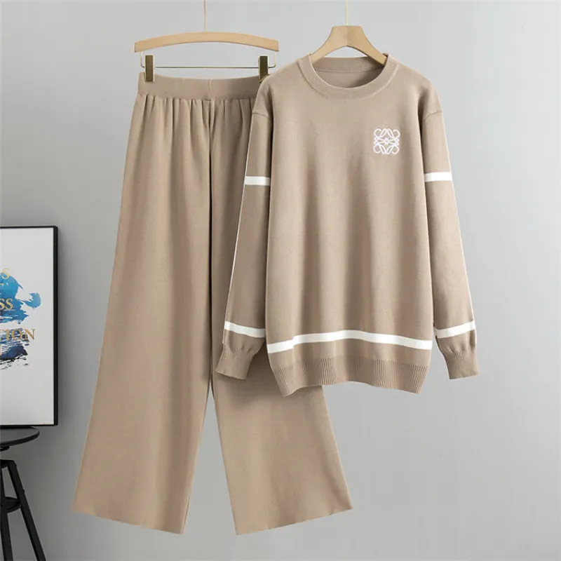 Khaki - Contrast Knit Fashion Two Piece Set sold by Viva Estel