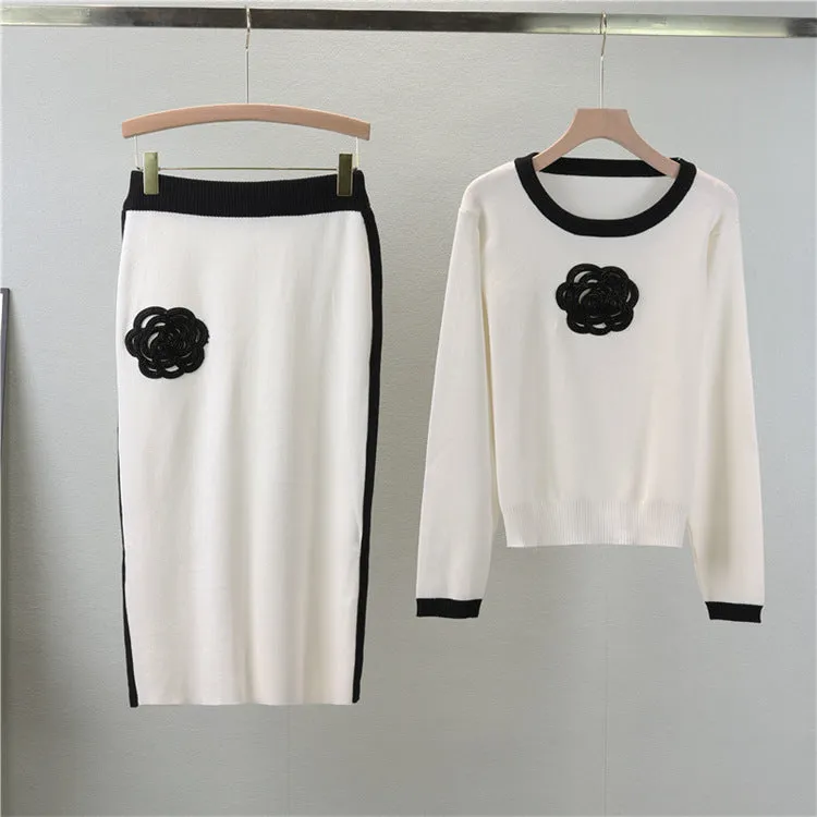 White - Elegant Round Neck Contrast Two Piece Set sold by Viva Estel