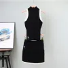 Black - Elegant Knit Tank Top Sports Two Piece Set sold by Viva Estel