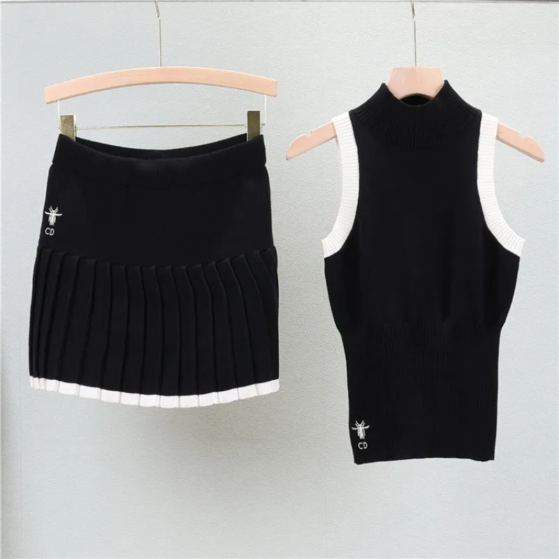 Black - Elegant Knit Tank Top Sports Two Piece Set sold by Viva Estel