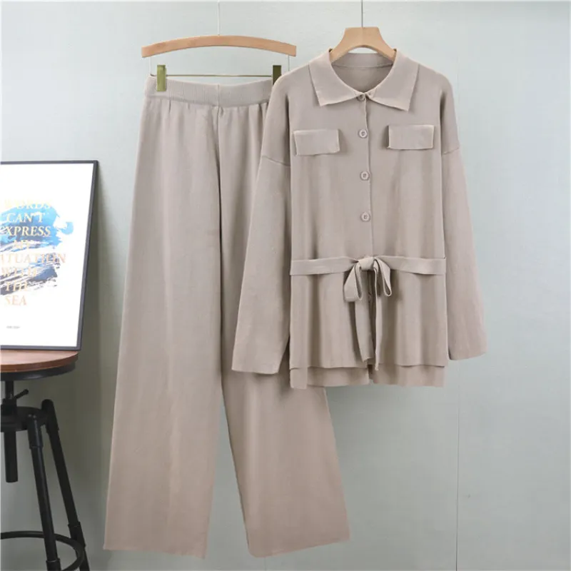 Gray - Loose Mid-Length Lapel Two Piece Set sold by Viva Estel