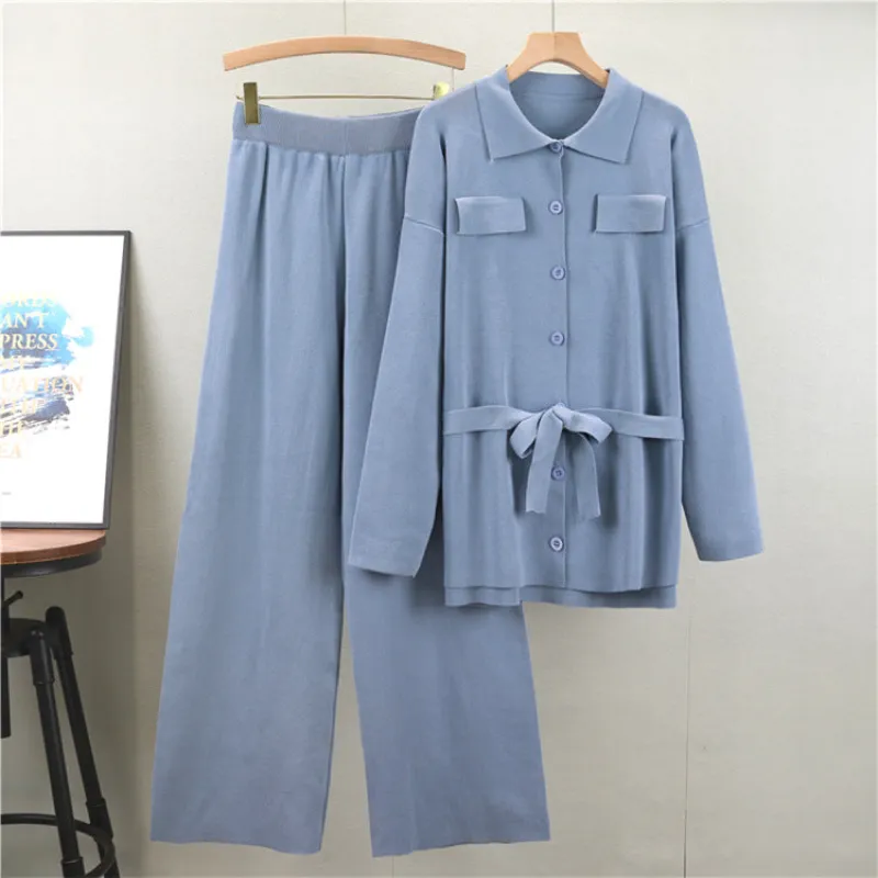 Blue - Loose Mid-Length Lapel Two Piece Set sold by Viva Estel