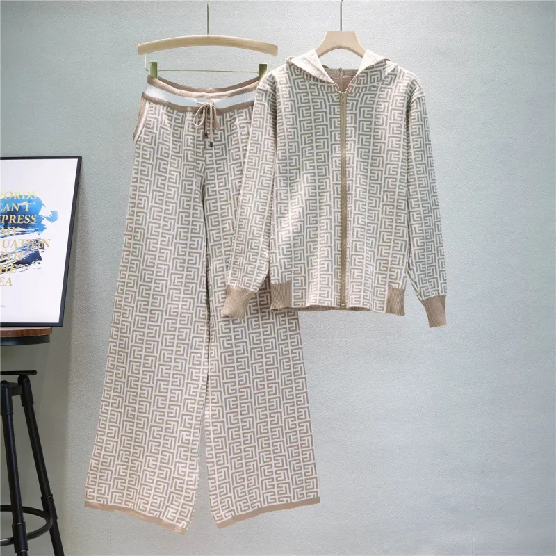 Khaki - Wide Hooded Jacket & Wide Leg Pants Set sold by Viva Estel