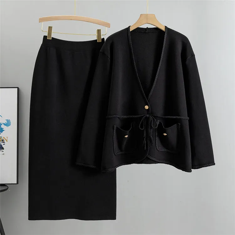 Black - Loose Casual Two Piece Skirt Set sold by Viva Estel