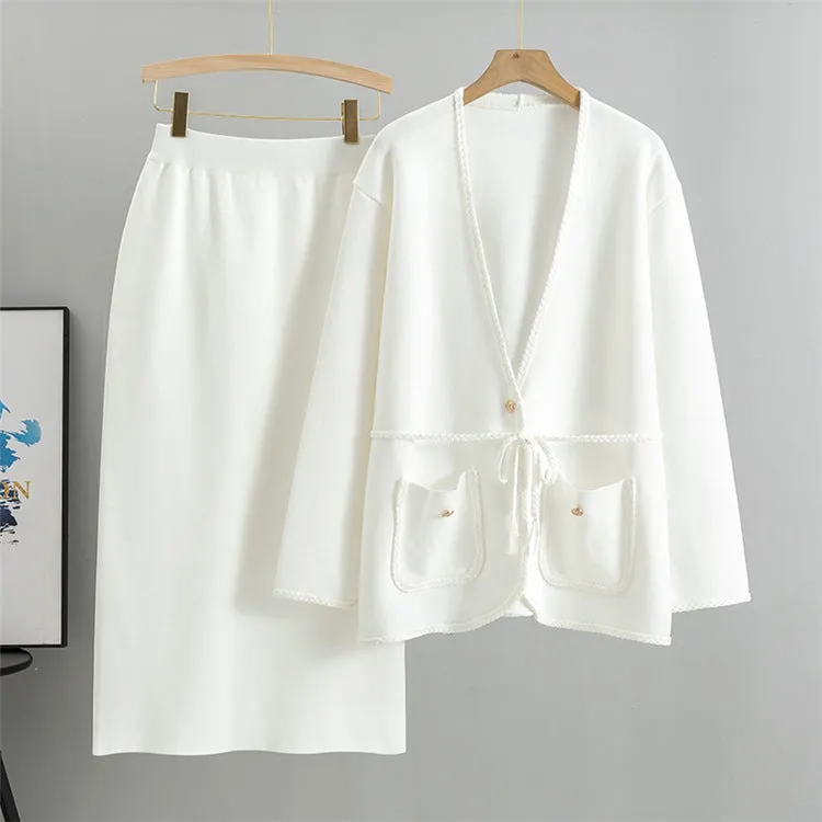 White - Loose Casual Two Piece Skirt Set sold by Viva Estel