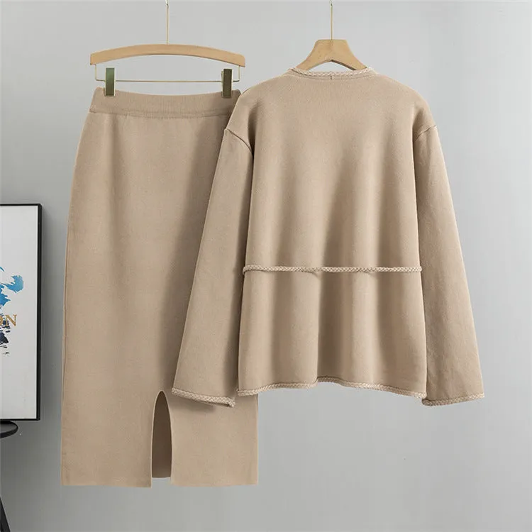Khaki - Loose Casual Two Piece Skirt Set sold by Viva Estel