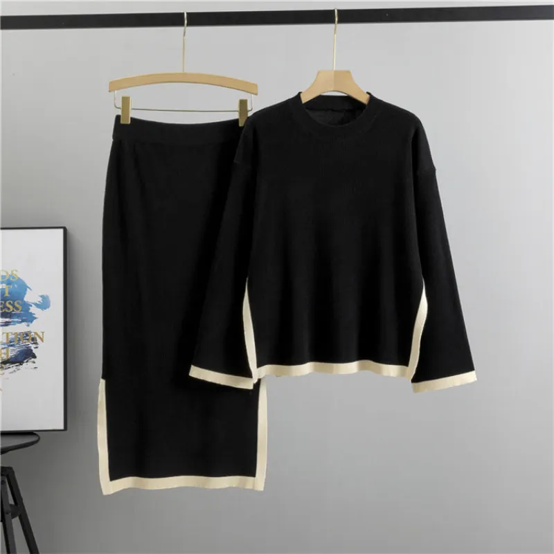 Black - Contrast Round-Neck Elegant Two Piece Set sold by Viva Estel