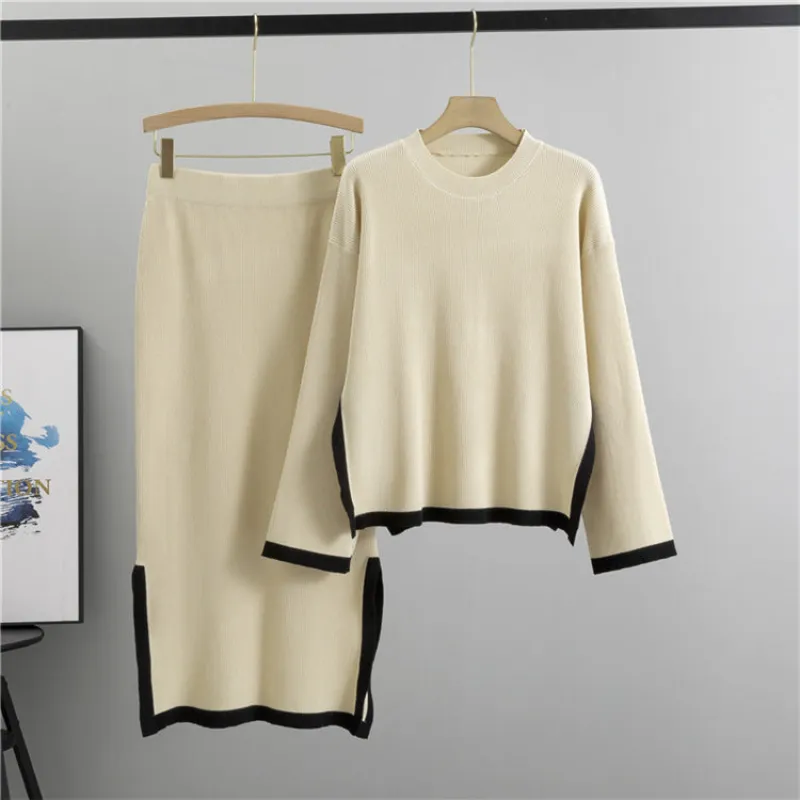 Apricot - Contrast Round-Neck Elegant Two Piece Set sold by Viva Estel