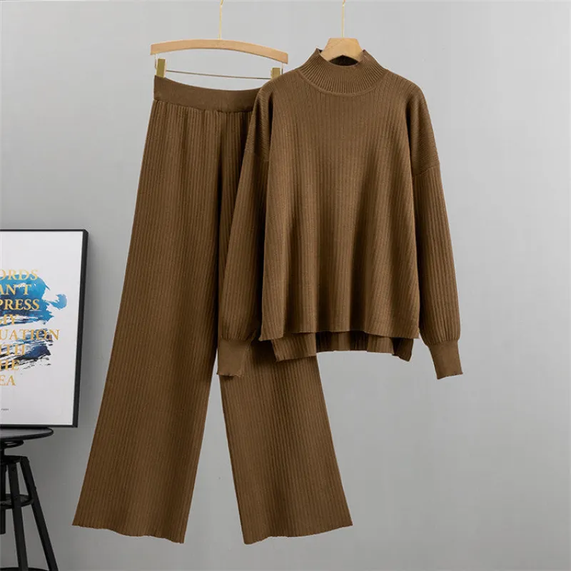 Coffee - Loose-Fit Fashion Casual Two Piece Set sold by Viva Estel