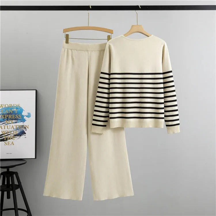 Apricot - Trendy Striped Knitted Two Piece Set sold by Viva Estel product image thumbnail 2