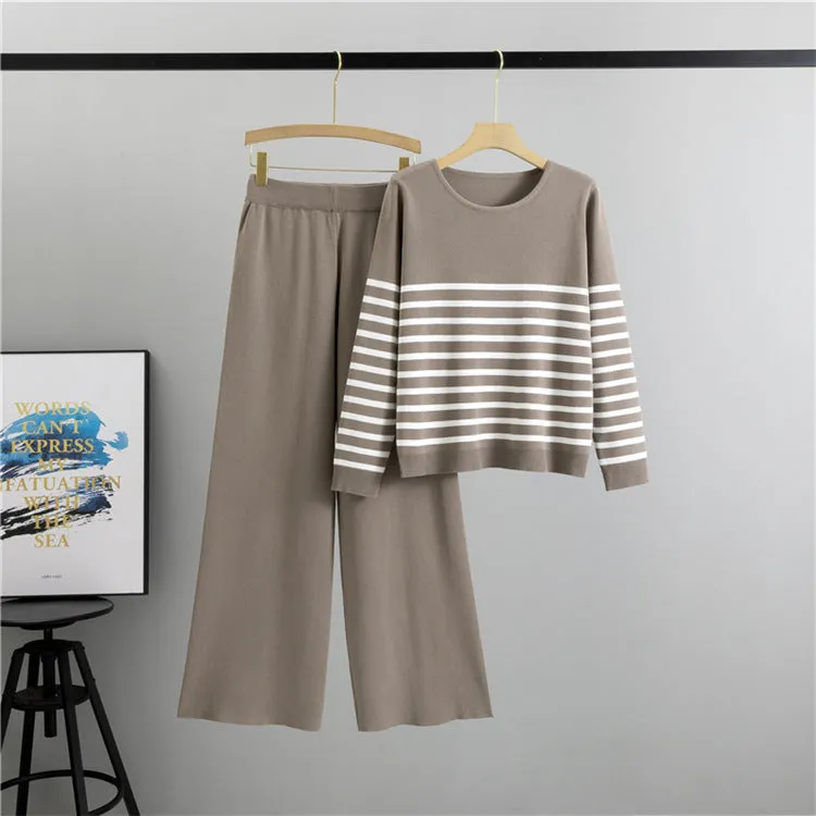 Camel - Trendy Striped Knitted Two Piece Set sold by Viva Estel