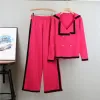 Red - Knitted Lapel Cardigan Two Piece Set sold by Viva Estel