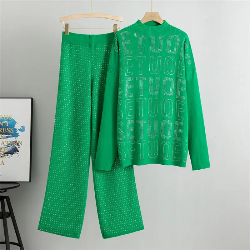 Green - Rhinestone Letter Casual Two Piece Set sold by Viva Estel