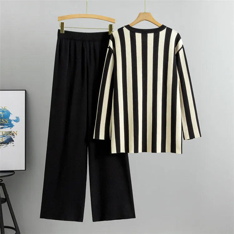 Black - Fashion Striped Split Hem Two Piece Set sold by Viva Estel product image thumbnail 2